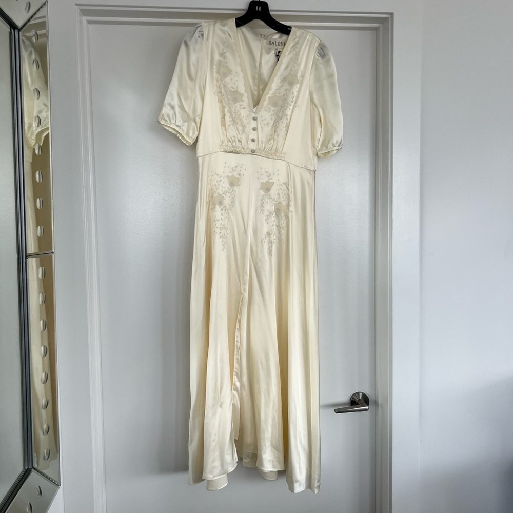 Saloni white silk dress